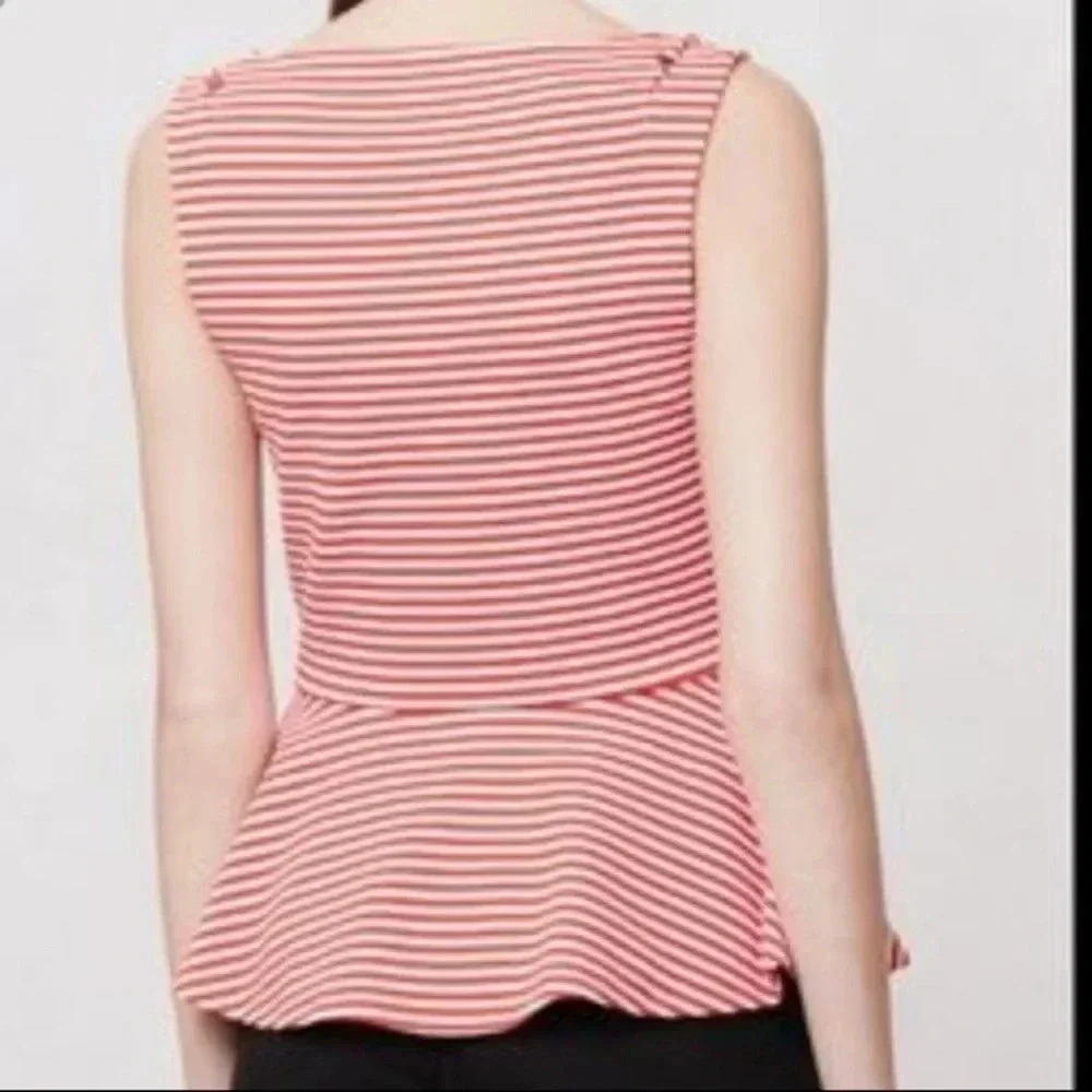 Anthropologie Red and White Striped Peplum Blouse - Picture 3 of 8